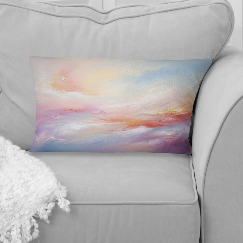 Coussin décoratif abstrait avec nuages roses et bleus - paysage romantique