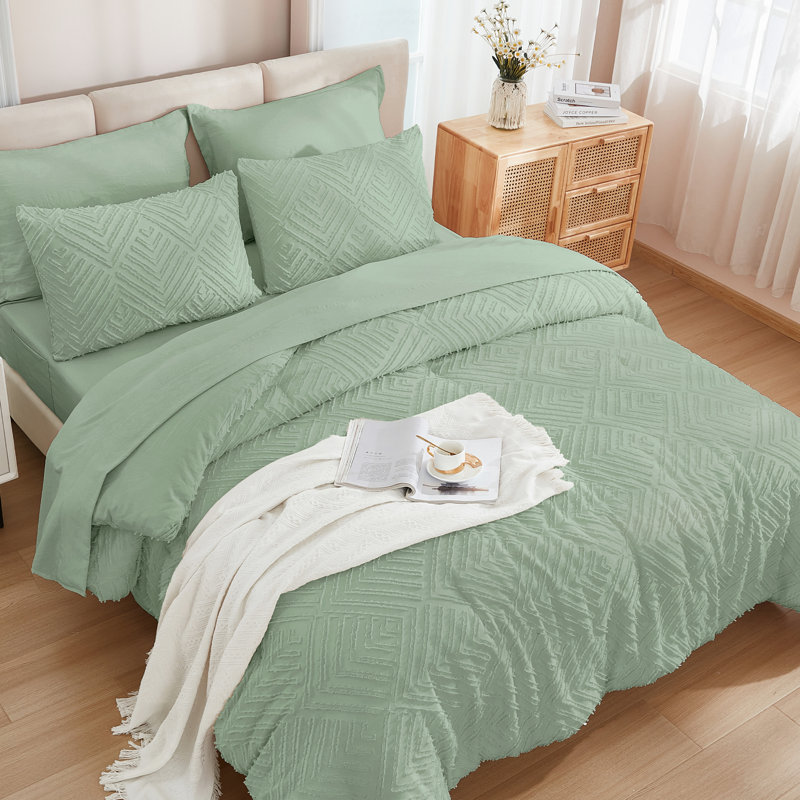 Andency California King Comforter Set Sage Green - 7 Pieces Bed in a Bag Cal King Bedding Comforter Sets, Tufted Lightweight Fluffy Bed Set with Comforter, Sheets, Pillowcases & Shams