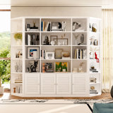 78.7''H X 78'' W White Symmetrical Combination Bookcase With 3-Cabinet And Louvered Doors
