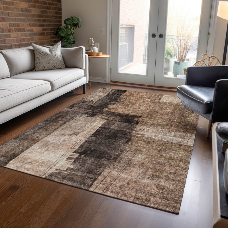 Machine Washable Indoor/Outdoor Cicel ACN1202 Brown Rug, Rectangle 5' x 7'6"
