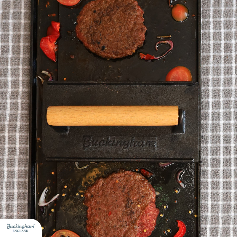 Buckingham Cast Iron Steak Weight Grill Press with Wooden Handle 21 Cm  