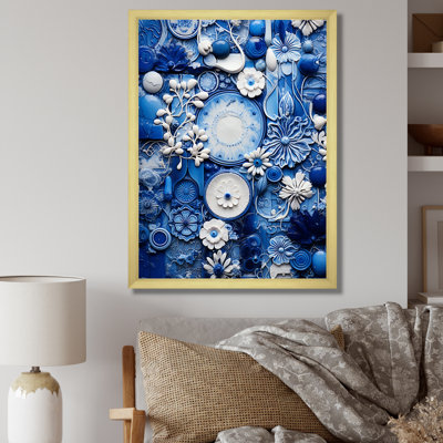 «Blue and White Botanical Tiles III» - art mural botanique