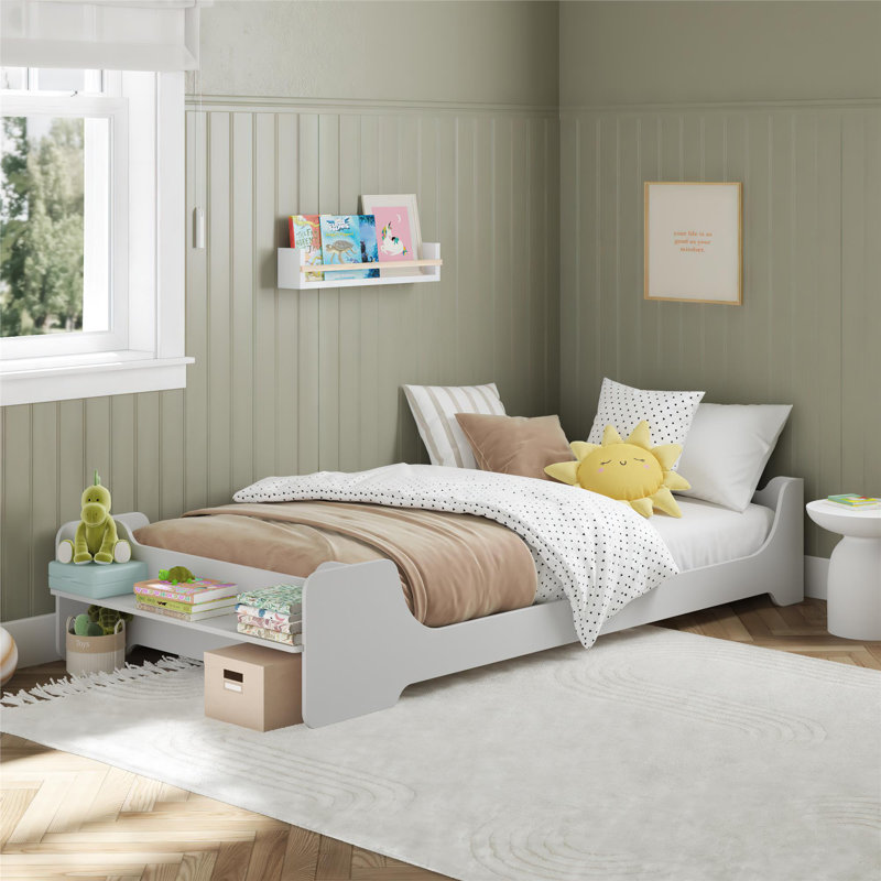 Lit simple avec 2 tablettes et plateau Montessori Murdock Kids, Blanc