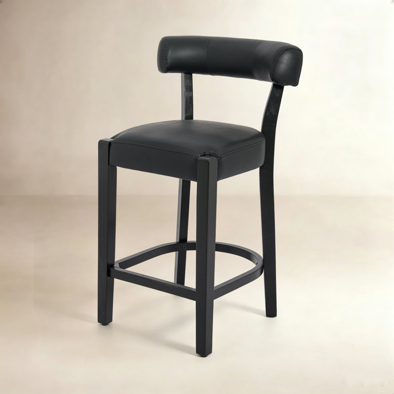 Tabouret de bar 26 po Mid-Century, Similicuir noir / cadre noir, 3