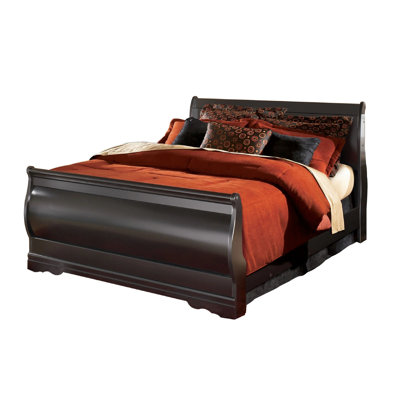 Yara Queen Sleigh Bed With Louis Philippe Moulding, Black Wood