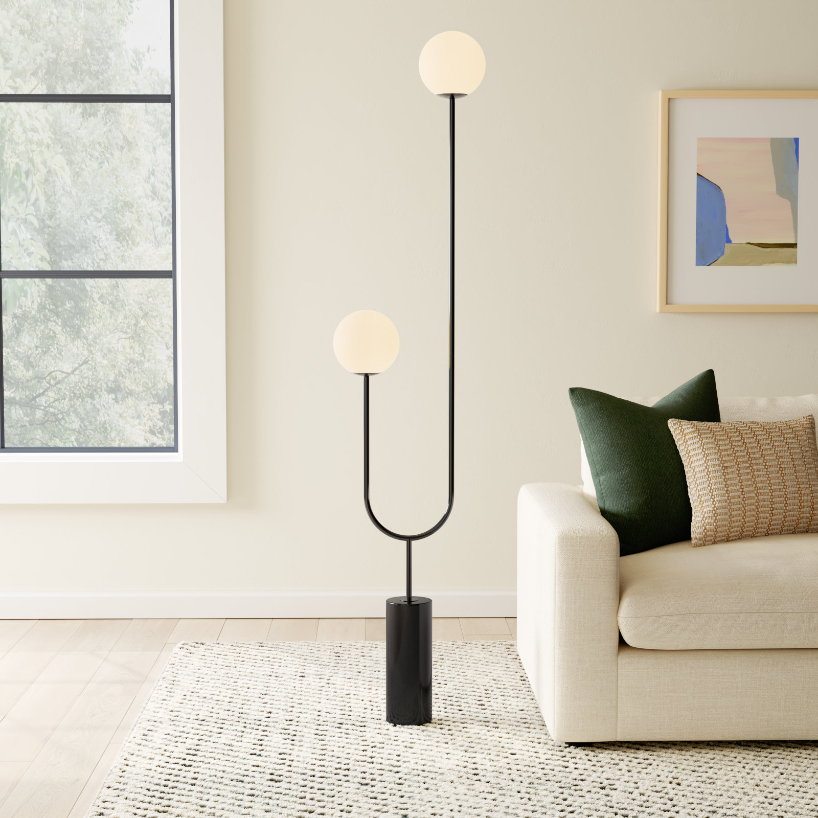Ixia 73" Genuine Marble Floor Lamp, Black
