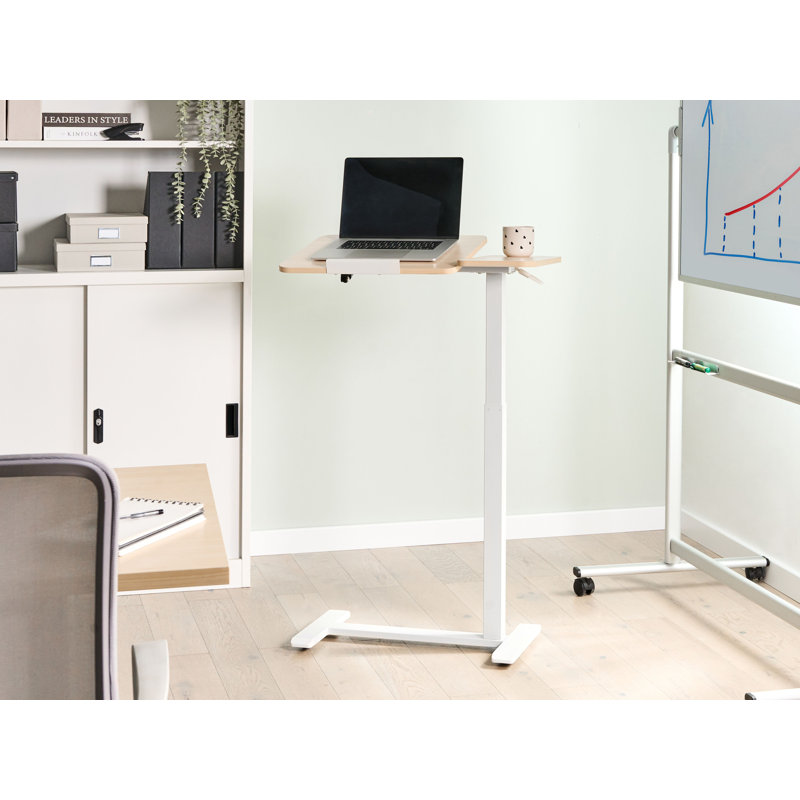 Adjustable Metal Base Standing Desk, Brown/White