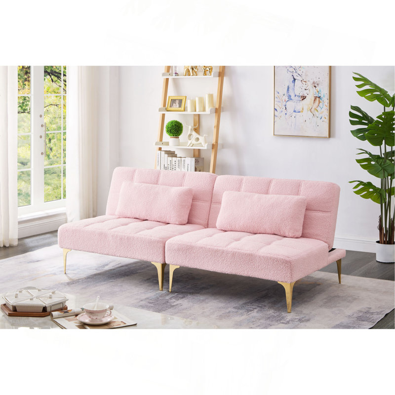 Tissu convertible futon avec pieds en métal, Rose