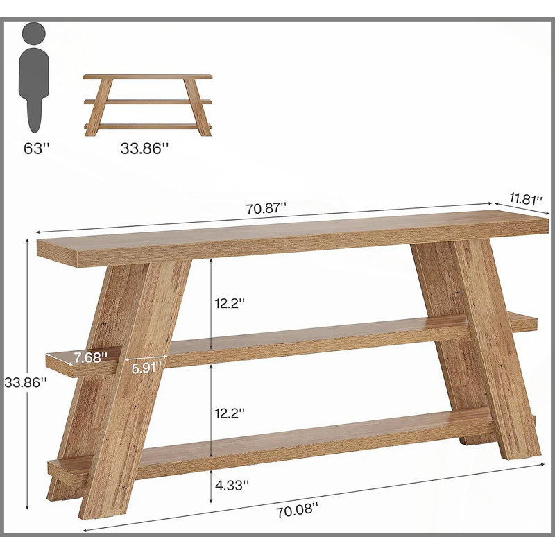 Table d'appoint mince avec rangement, console à 3 niveaux, canapé