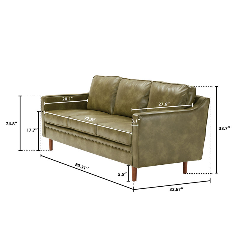 Canapé à accoudoirs carrés en similicuir de 80,31 po Barton, Olive Green