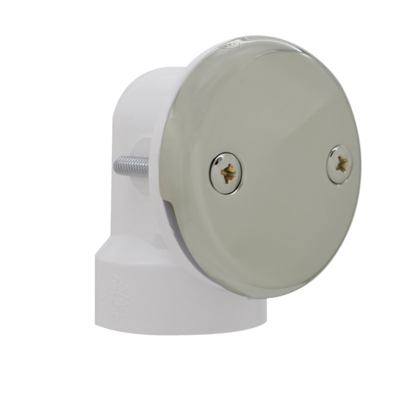 14" White Polypropylene Twist & Close Bathtub Leg Drain Assembly with 2-Hole Overflow, Polished Nickel