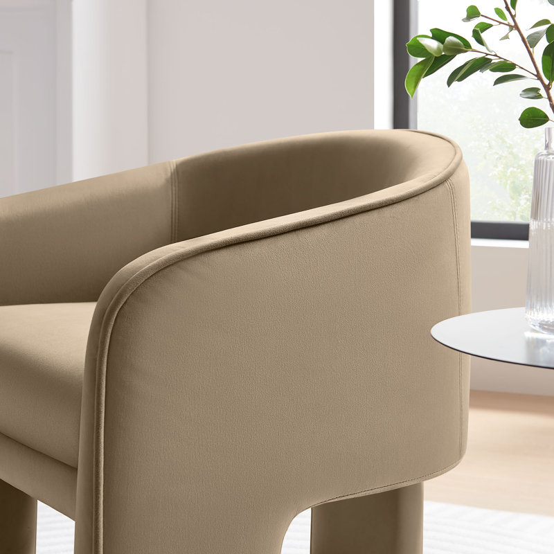 Greer Performance Velvet Upholstered Accent Armchair In Almond, Taupe Velvet