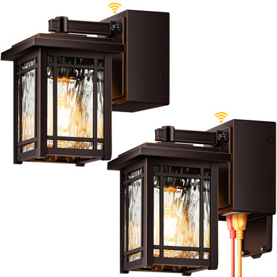 2-Pack Porch Light with GFCI Outlet, Dusk to Dawn Outdoor Lantern Wall Mount