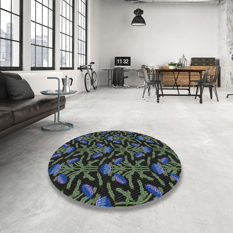 Tapis bleu foncé tissé à la machine, Rond 3 pi