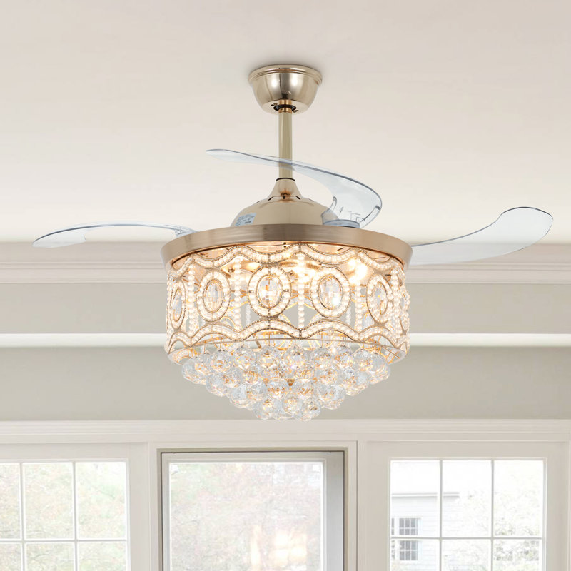 Ventilateur de plafond 42 "en cristal moderne avec lumière DEL et télécommande