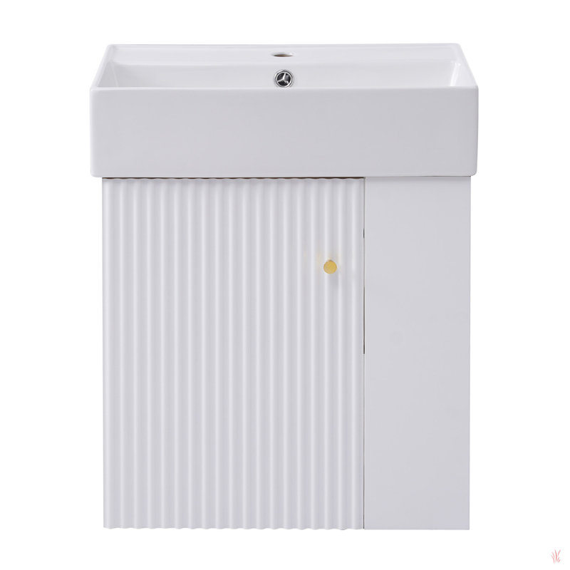 Meuble-lavabo flottant moderne de 21,6 po avec lavabo en céramique - parfait pour les petites salles de bain, Blanc