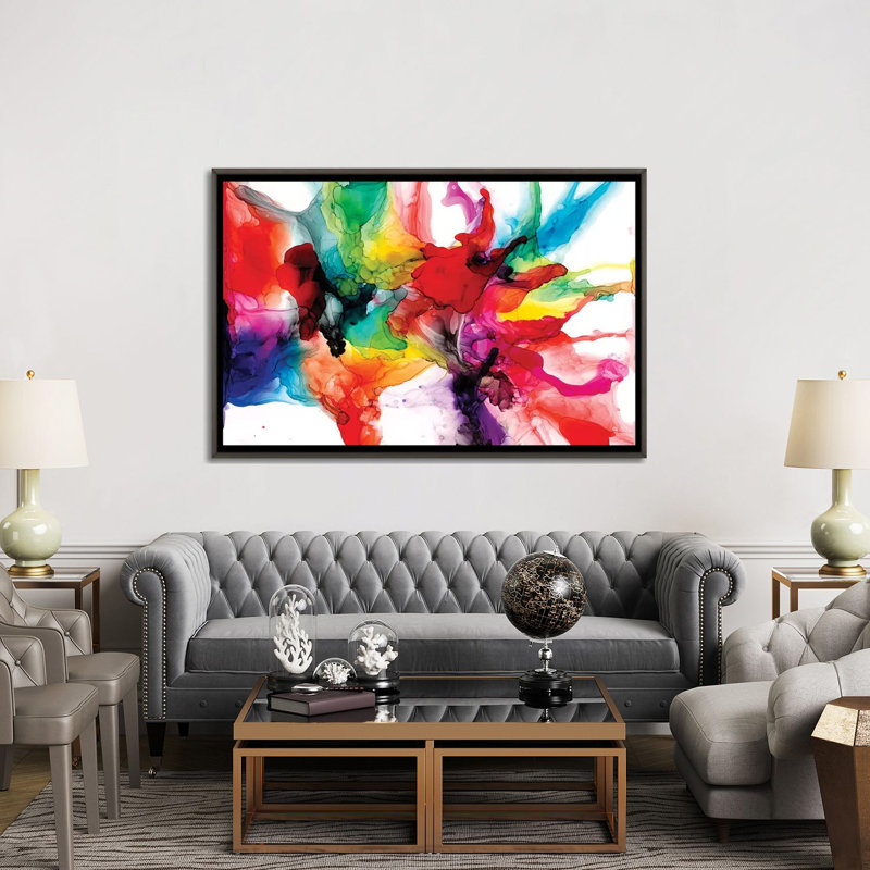 « Jeweltone Prism II » par Jennifer Goldberger-impression, H 40 po x l 60 po x 1,5 po, Toile encadrée de bois rustique foncé