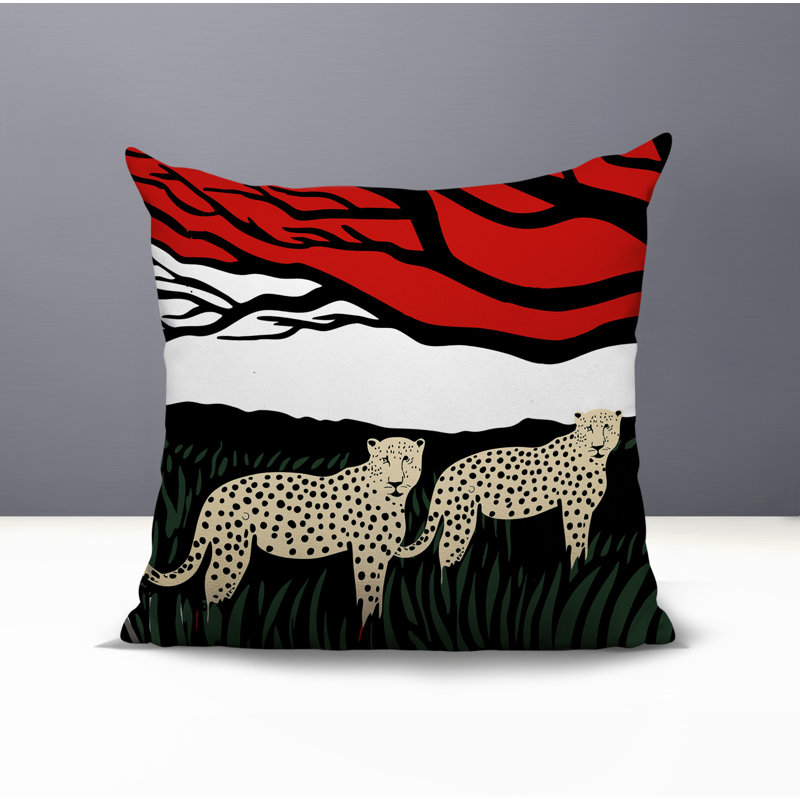 Vold Leopard Reversible Indoor/Outdoor Square Pillow, Square 16", Red