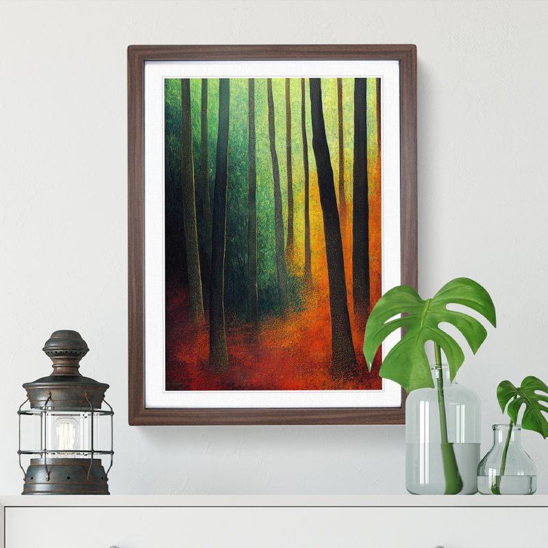 Colourful Forest No.1 - Wall Art, 66cm H x 48cm W x 2cm D, Walnut Framed, White