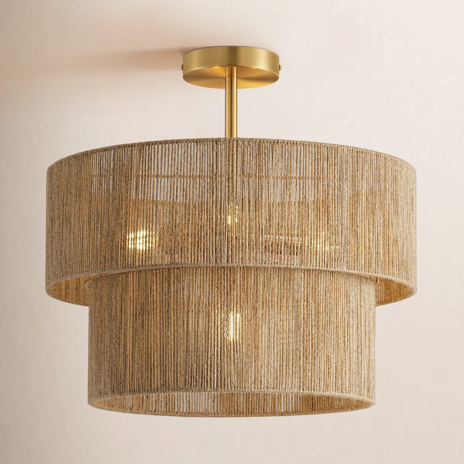 17.7" Natural Jute 2-Tier Semi-Flush Mount Light