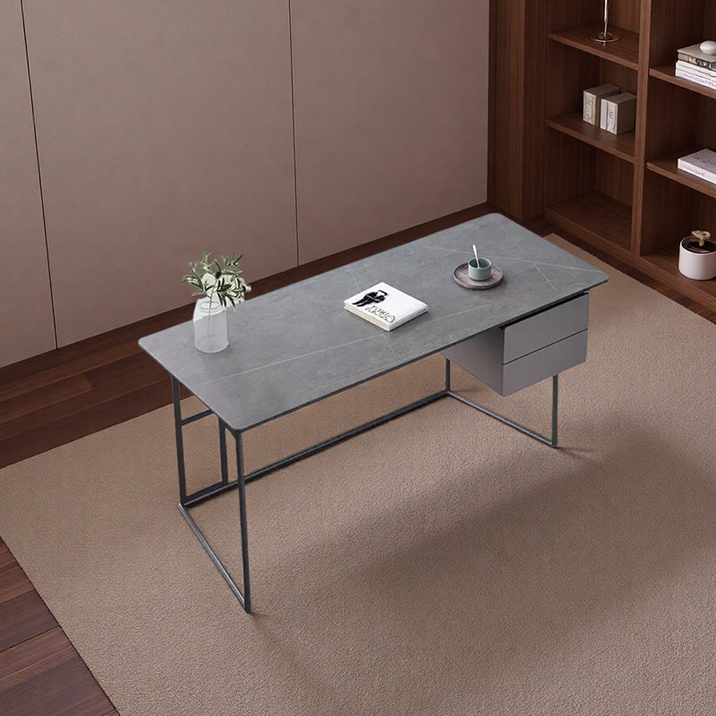 Bureau en pierre frittée de qualité supérieure, Gris, H 29,53 po x l 55,12 po x P 23,62 po