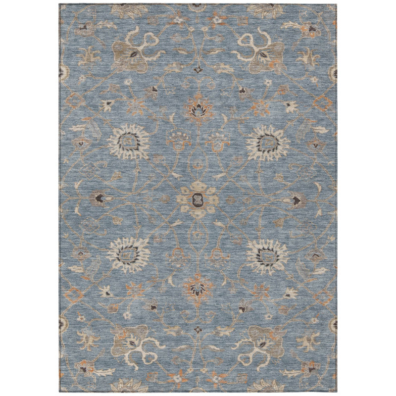 Clara Blue Washable Indoor-Outdoor Rug - , 2'6" x 3'10"