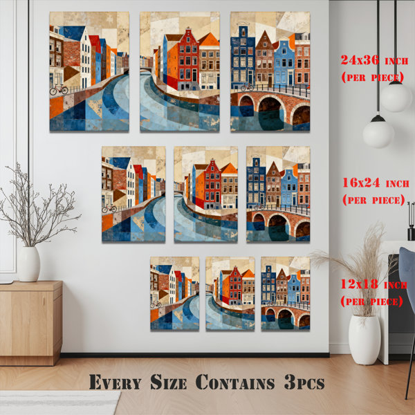 Winston Porter Colourful Canal Cityscape Canvas Wrapped Wall Art, Oil ...