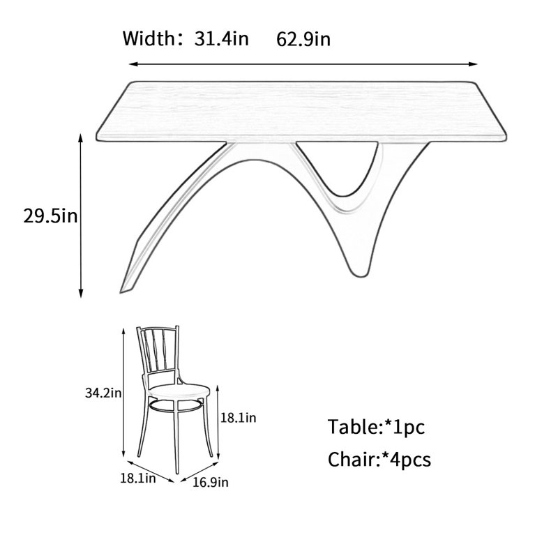 Retro solid wood rectangular creative dining table, 29.5"H x 62.9"L x 31.4"W