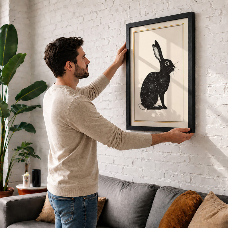 Rabbit in Silence Minimalist - Framed Print, Unframed, A3 - 42.0 x 29.7 cm