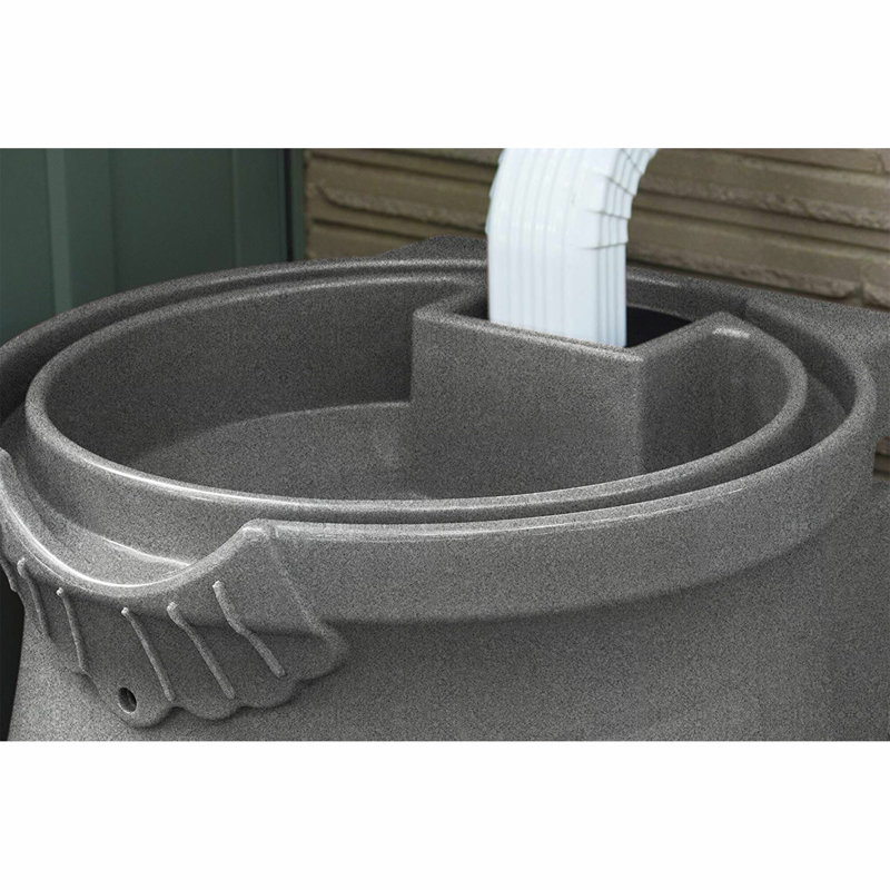 Light Granite 50 Gallon Plastic Rain Barrel with Planter