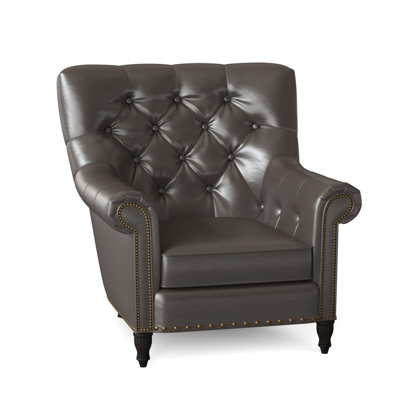 Kirby Leather Club Chair, #9 & #54 French Natural, Anilina Cacao Genuine Leather, Cobblestone