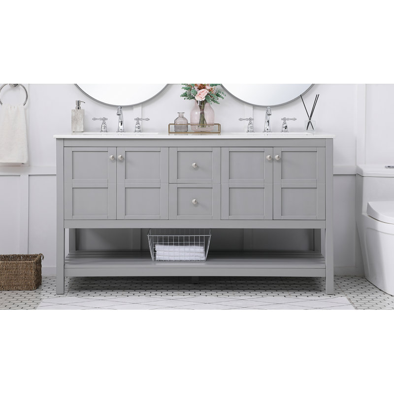 Krish 60'' Double Bathroom Vanity with Top, Gray