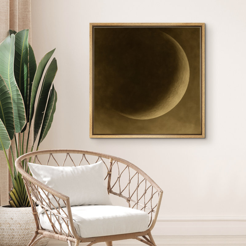 Croissant de lune, art mural - impression encadrée lunaire réaliste sépia, décor minimaliste céleste pour chambre à coucher ou espace de méditation