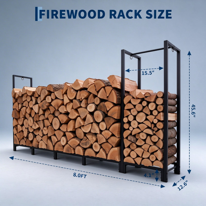 Outdoor & Indoor Metal Firewood Log Holder, Heavy-Duty Firewood Rack with Kindling Storage Shelf and 12 Support Legs, Fireplace Log Stacker Organizer for Garden, Backyard & Fire Pit