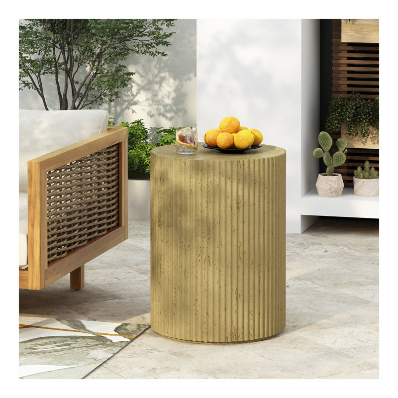 Table d'appoint cylindrique MGO, texture semblable au bois, couleur brun antique