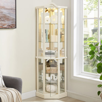Lighted Glass Display Cabinet Corner Cabinet With Adjustable Shelves Carved Decoration Wine Cabinet Perfect For Home Or Office Use
