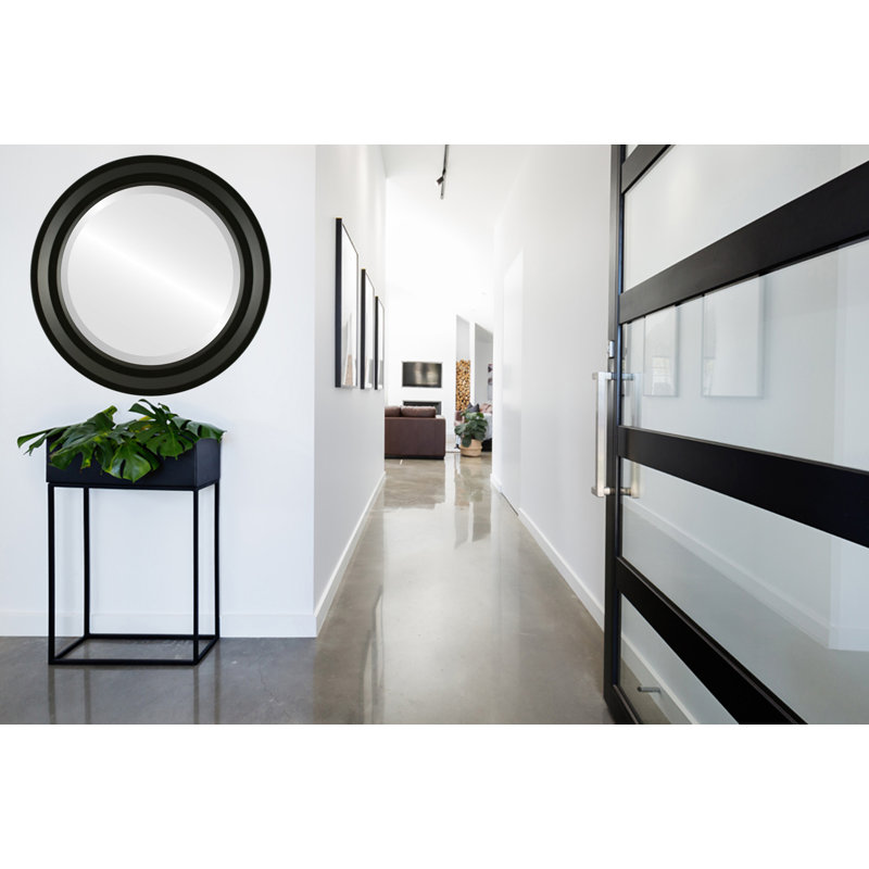Goulet Wood Flat Wall Mirror, Matte Black, 17" x 17"