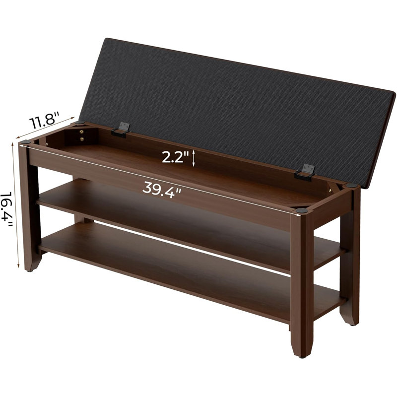 Banc à chaussures avec rangement rabattable, banc d'entrée en bois massif avec coussin, tablette réglable, pour couloir