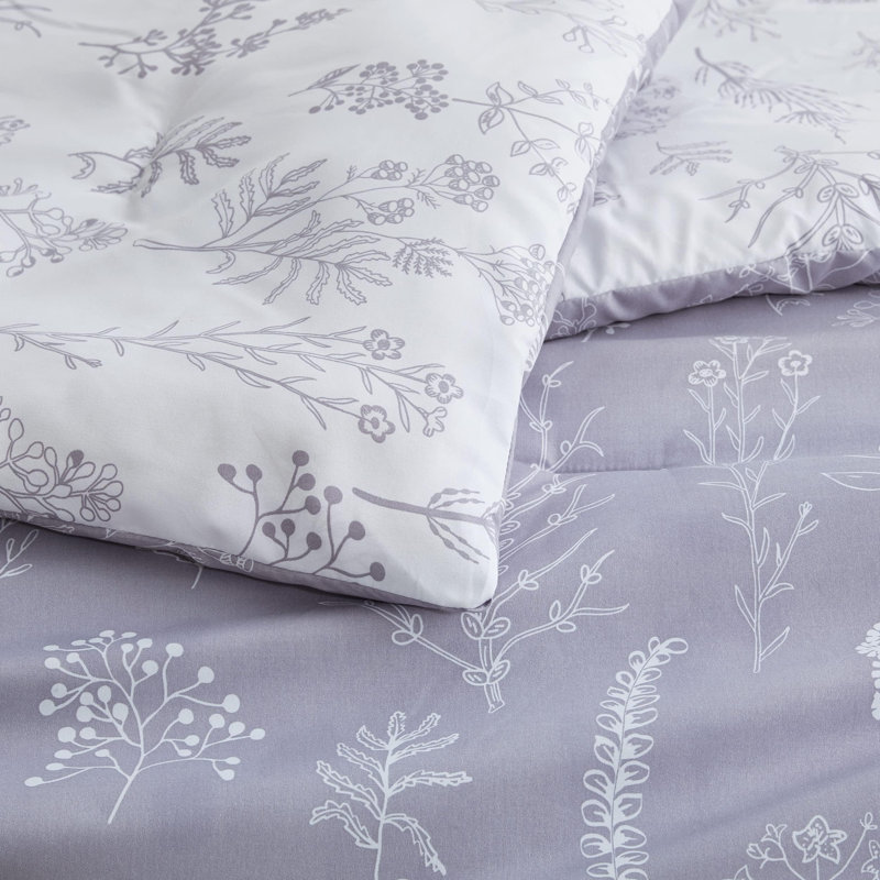 Ensemble d'édredon réversible à motif floral Best vendeur, 89 g / m², Lavande, Édredon double + 2 taies décoratives standard
