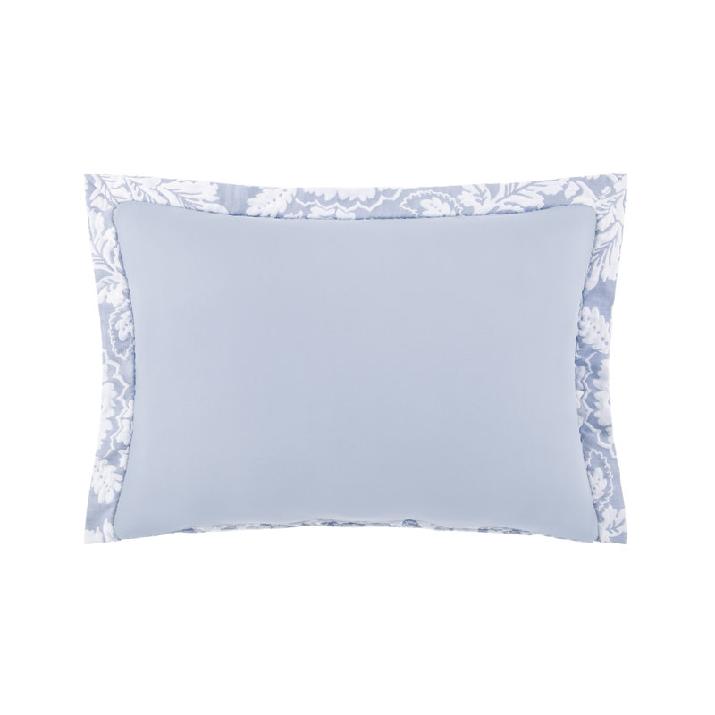 King White and Periwinkle Reversible Floral Damask Comforter Set