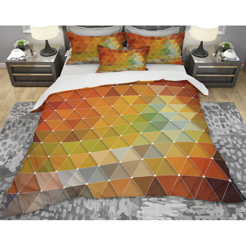 Ensemble de housse de couette à géométrie triangulaire designart, Housse simple + 1 taie décorative, Mehron