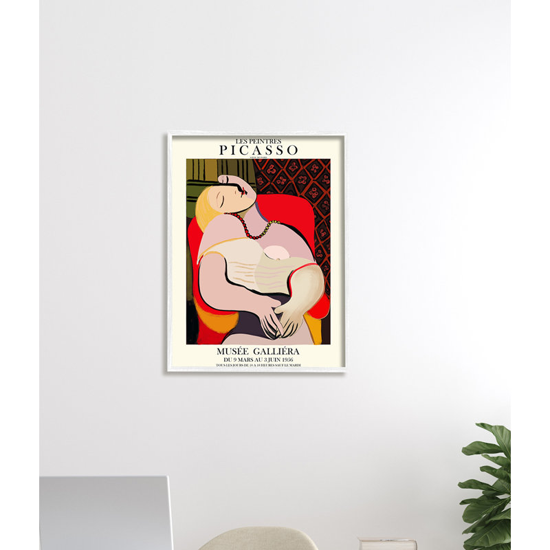 Chaise Picing, peinture abstraite traditionnelle Picasso, H 30 po x l 24 po, Giclée encadrée blanc bord de mer