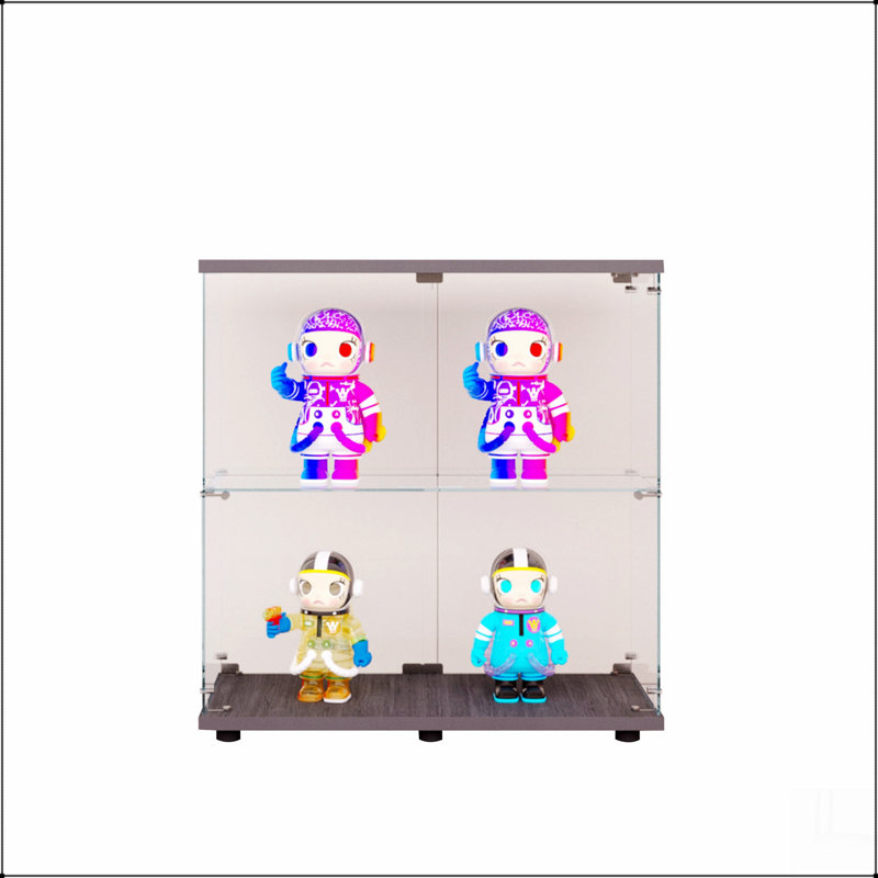 Two-door Glass Display Cabinet 2 Shelves with Door, Floor Standing Curio Bookshelf, White