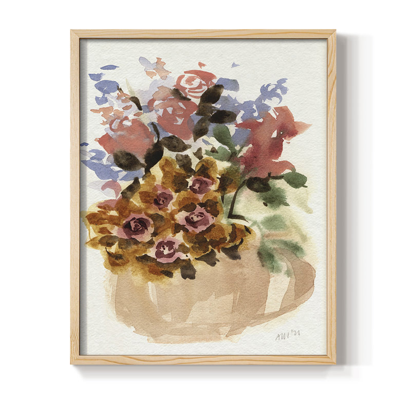 Mauve Bouquet in Teapot II, reproduction encadrée - bois massif, Naturel, H 11 po x l 9 po