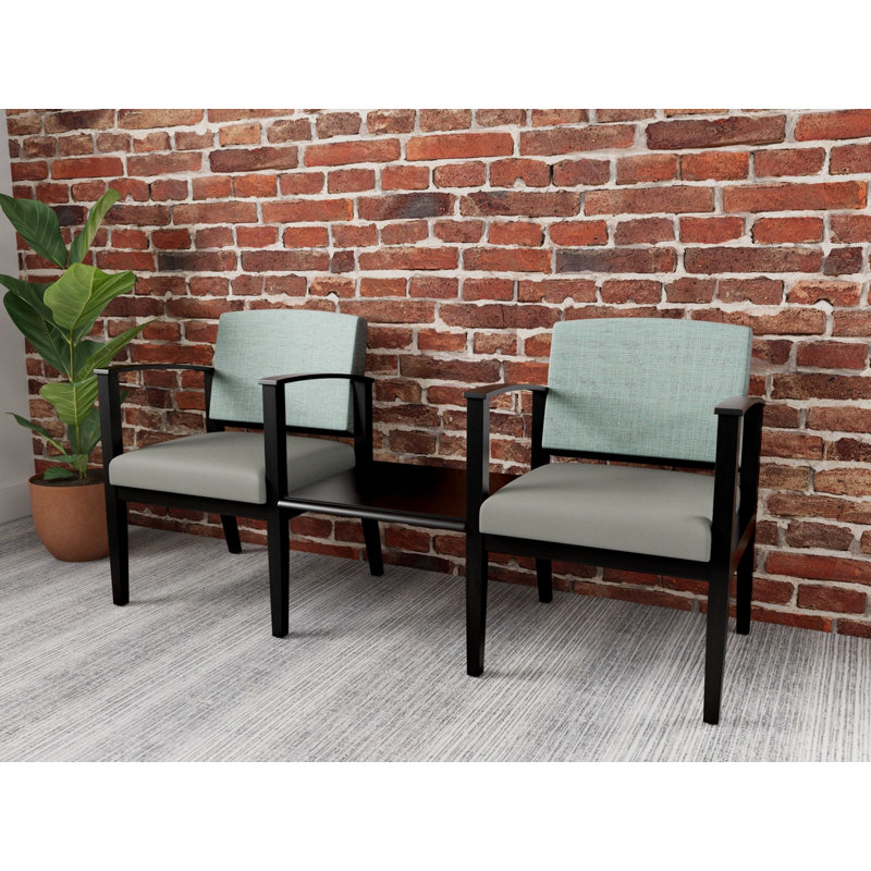 Structure en bois tandem 2 places avec table centrale Amherst, Noir, Chambray écume de mer / Patriot Plus colombe