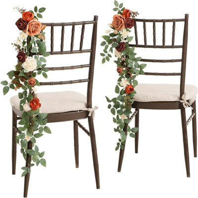 2pcs Wedding Chair Decorations, Aisle Floral Swag, Artificial Pew Flowers, Hanging Garland, Rose Floral Faux Arrangement(without chair)
