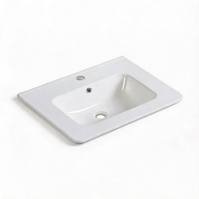 Vasque de salle de bain en céramique blanc laiteux de 61 cm (24 pouces) avec trous pré-percés pour robinetterie à entraxe centré