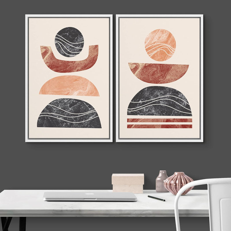 Milieu du siècle, forme géométrique, effet de granit, illustrations abstraites de formes géométriques modernes, paysage néon