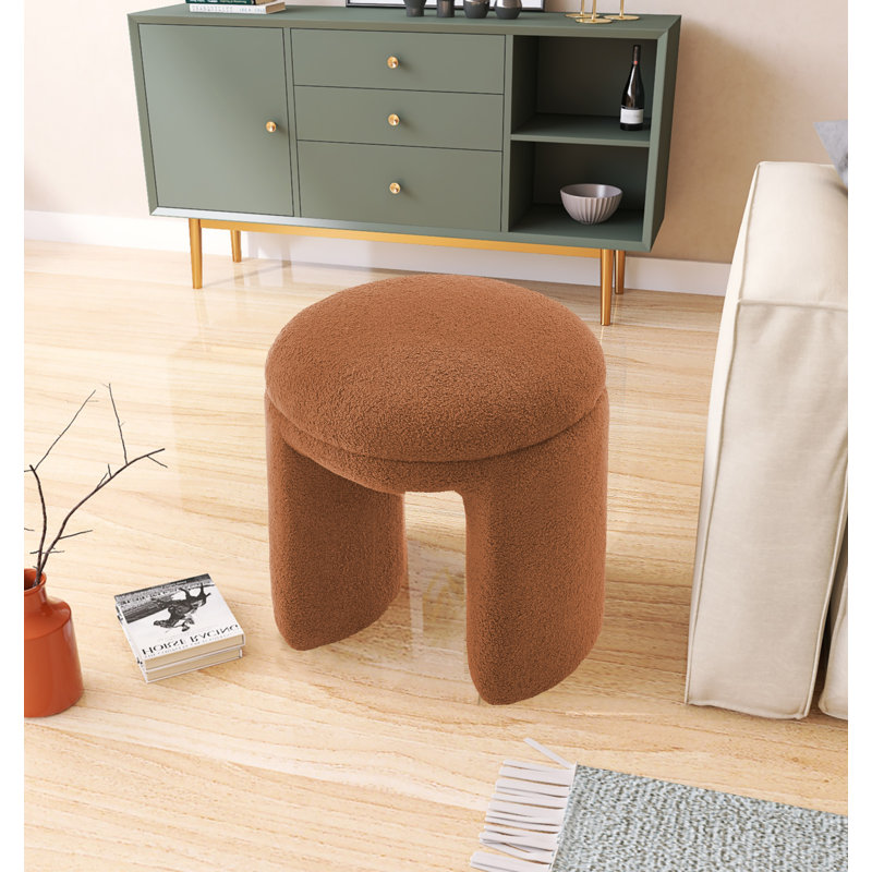 Bowen 18" Wide Round Standard Ottoman, Saddle Faux Shearling Teddy Fabric