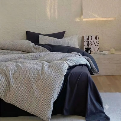 Ensemble d'édredon réversible 100% coton jacquard Of White